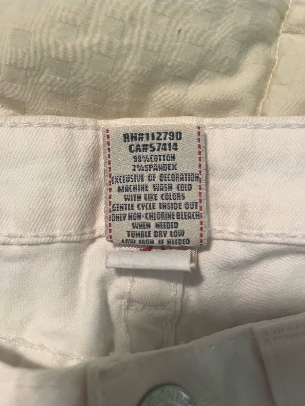 True Religion White Denim Shorts with Light Blue Scroll Print - Picture 5 of 12